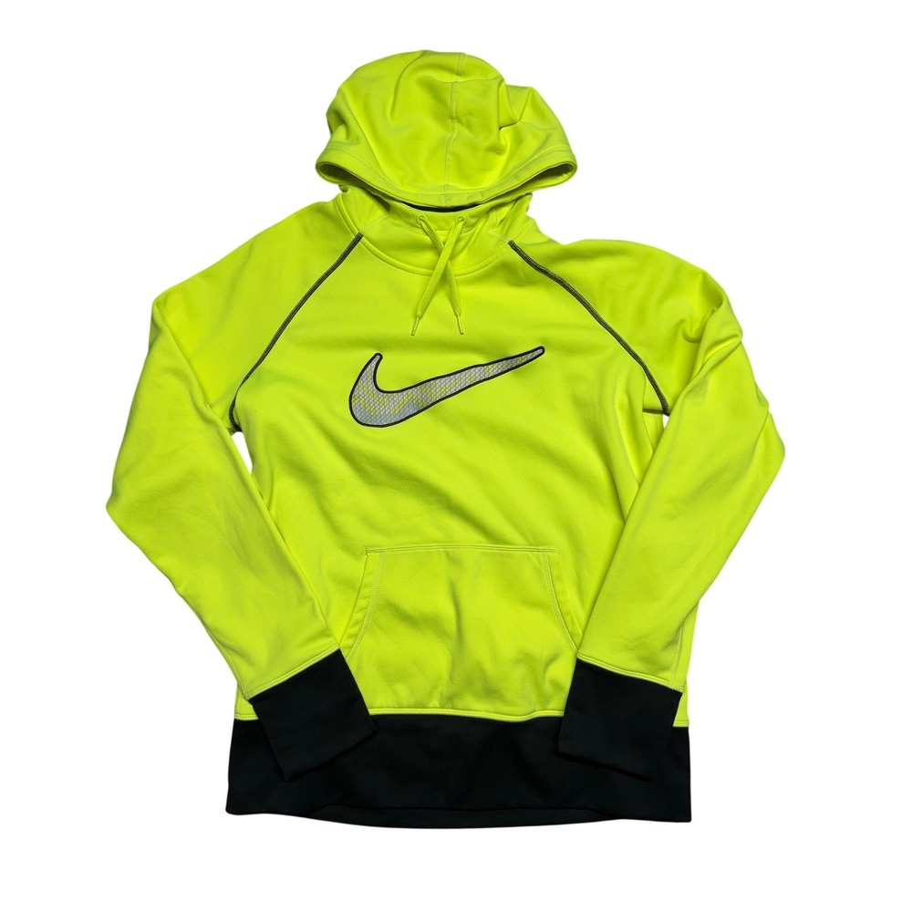 Nike Therma-FIT Hoodie Mens‎ Large Neon Yellow Black Pullover Swoosh